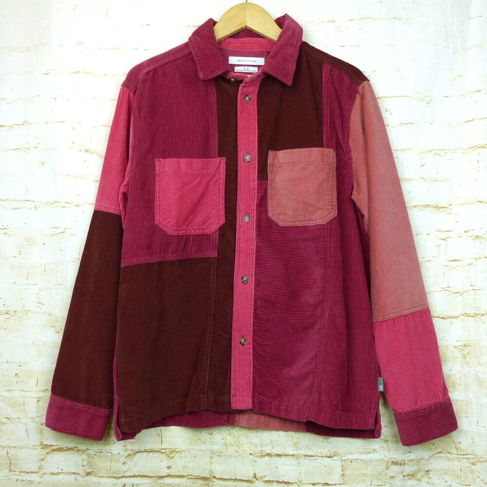 Urban Outfitters Corduroy Shacket Mens M Red Color Block Button Shirt Gorpcore